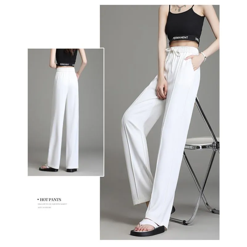 Thickness Silky Floor-Length High-Waisted Plus Casual Loose-Fit Pants