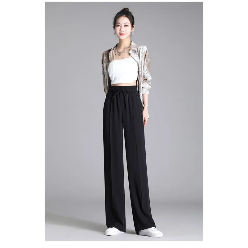 Thickness Silky Floor-Length High-Waisted Plus Casual Loose-Fit Pants