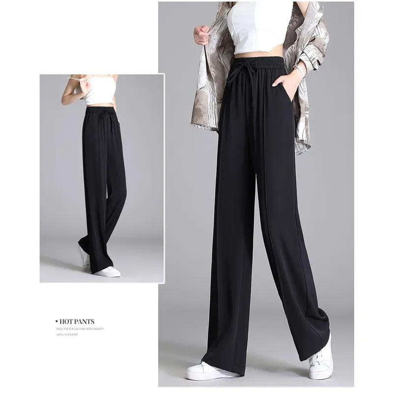 Thickness Silky Floor-Length High-Waisted Plus Casual Loose-Fit Pants