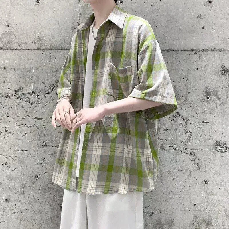 Trendy Loose Fit Plaid Casual Short Sleeve Shirt