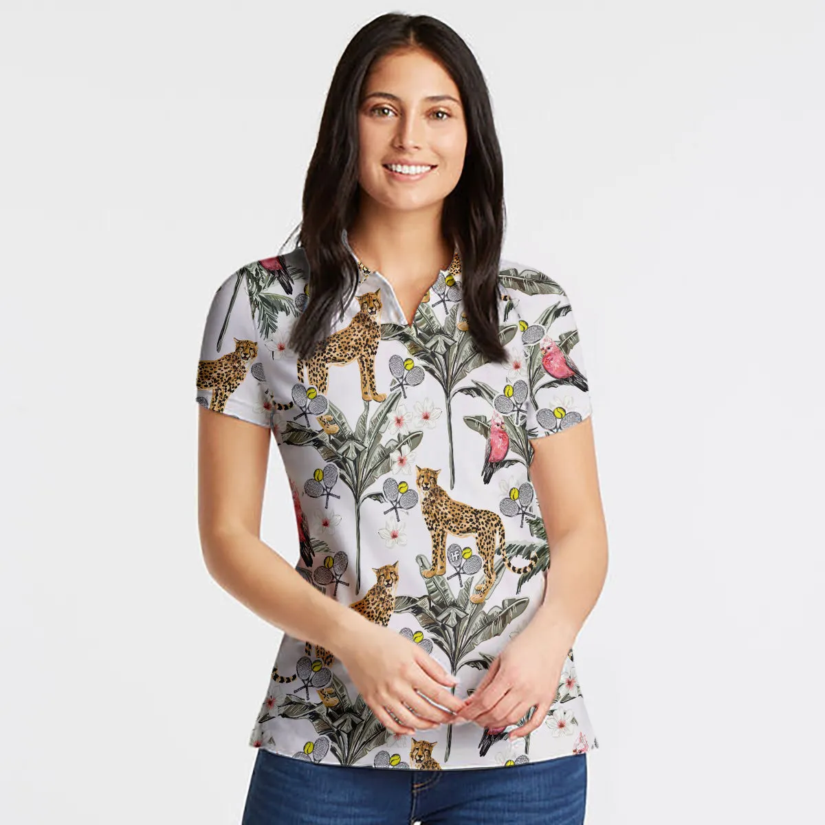 Tropical Coconut Leopard Tennis Shirt For Women Short Sleeve Women Polo Shirt Coolspod