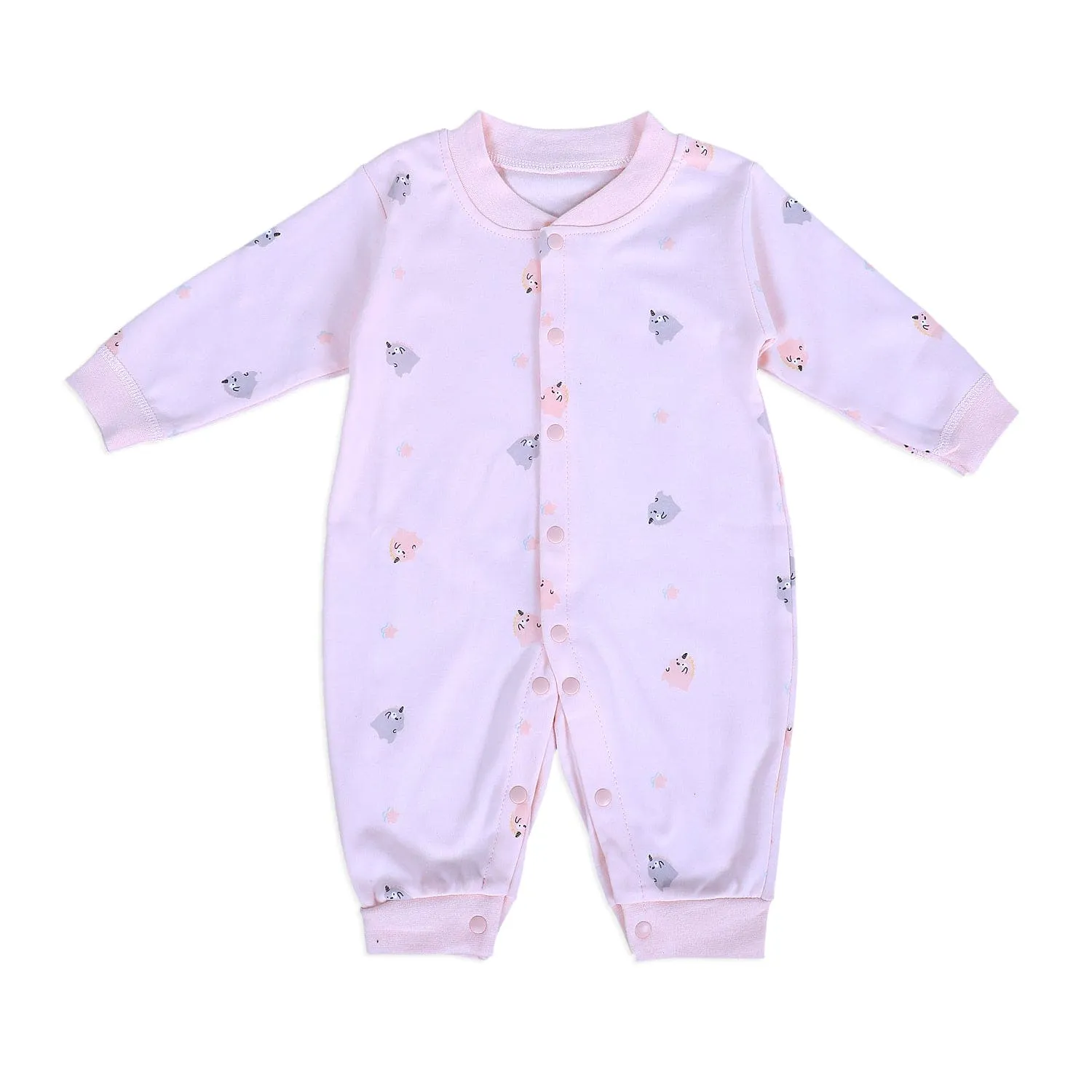 Unicorns And Stars Full Sleeves One-Piece Snap Button Bodysuit - Pink