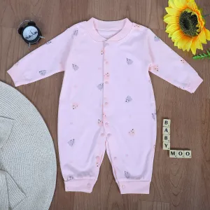 Unicorns And Stars Full Sleeves One-Piece Snap Button Bodysuit - Pink