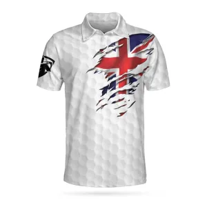 United Kingdom Eagle Flag Polo Shirt, Golf Pattern Ripped Great Britain Jack Polo Shirt, Uk Golf Shirt For Men Coolspod