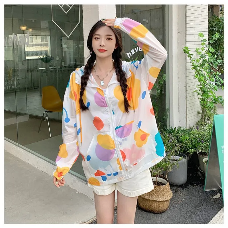 UV-Protective Hooded Loose Fit Thin Raincoat Hooded Jacket