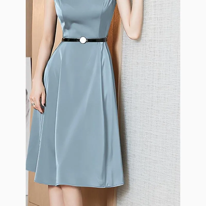 V-Neck A-Line Skirt Belted Slimming Cinched Waist Dress