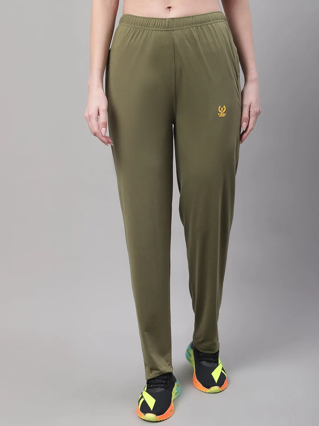 Vimal Jonney Olive Regular fit Cotton Trackpant for Women(Zip On 1 Side Pocket)