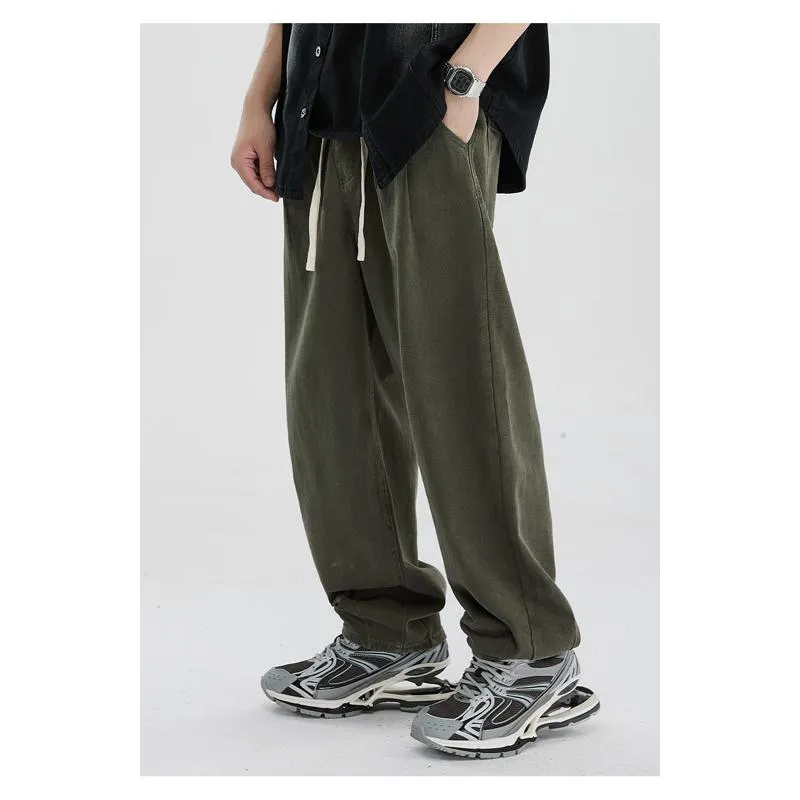 Washed Out Retro Label Trendy Loose Fit Pants