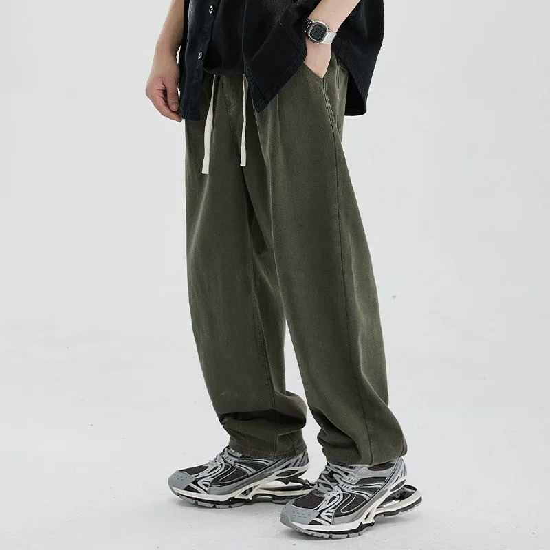 Washed Out Retro Label Trendy Loose Fit Pants