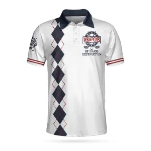 Weapons Of Grass Destruction Short Sleeve Polo Shirt, White And Navy Argyle Pattern Polo Shirt, Best Golf Shirt For Men Coolspod