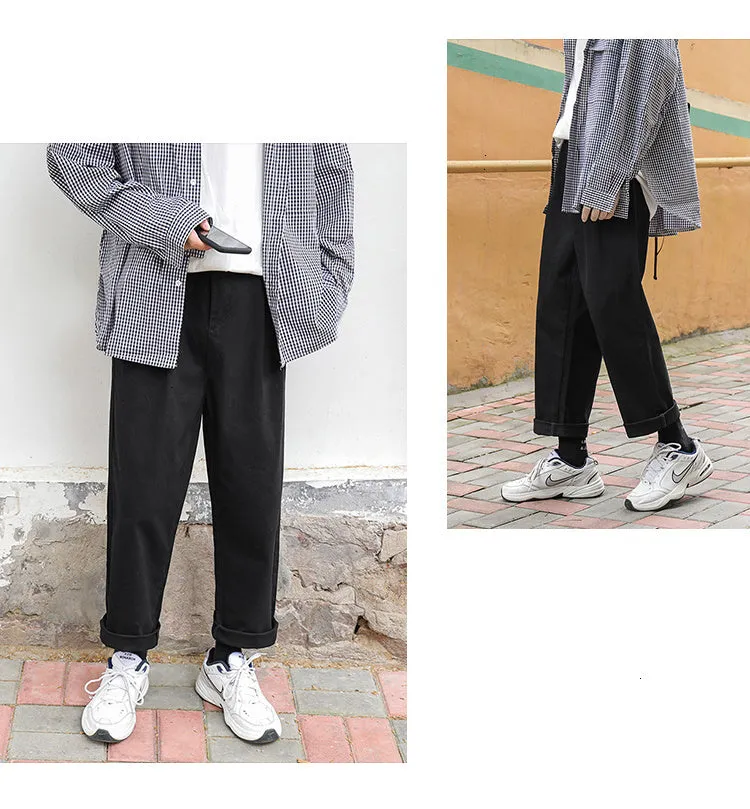 Wiaofellas Solid Color Men's Harem Pants 2021  Korean Men Casual Straight Pants Harajuku Man Cotton Trousers 3XL