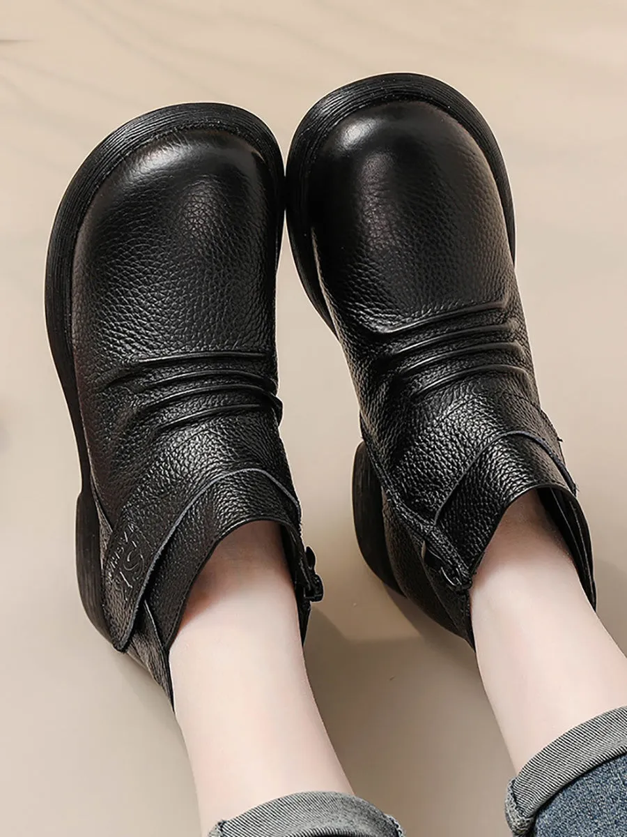 Women Autumn Solid Genuine Leather Low Heel Boots