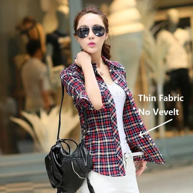 Women Autumn Winter Warm Blouses Tops Blusa Camisa Femininas Cotton Long-sleeve Thick Velvet Plaid Shirt Flannel Shirts Plus XXL (US 8-16)