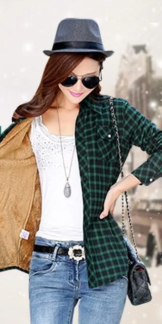 Women Autumn Winter Warm Blouses Tops Blusa Camisa Femininas Cotton Long-sleeve Thick Velvet Plaid Shirt Flannel Shirts Plus XXL (US 8-16)