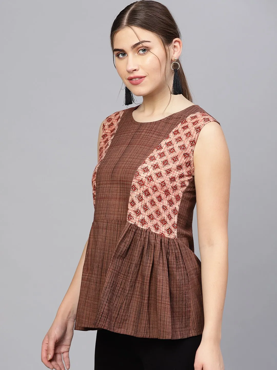 Women Brown Printed A-Line Top