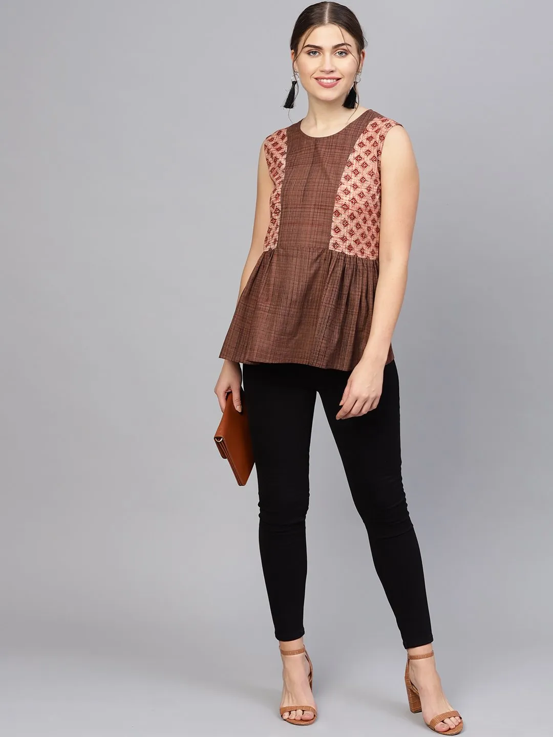 Women Brown Printed A-Line Top