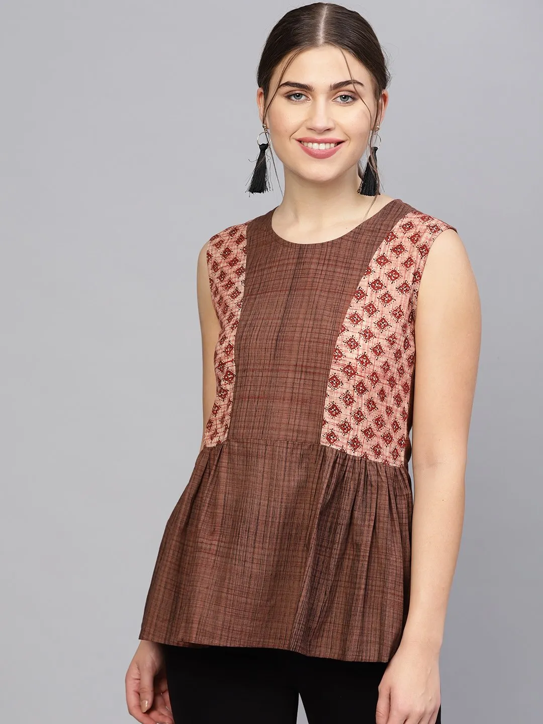 Women Brown Printed A-Line Top