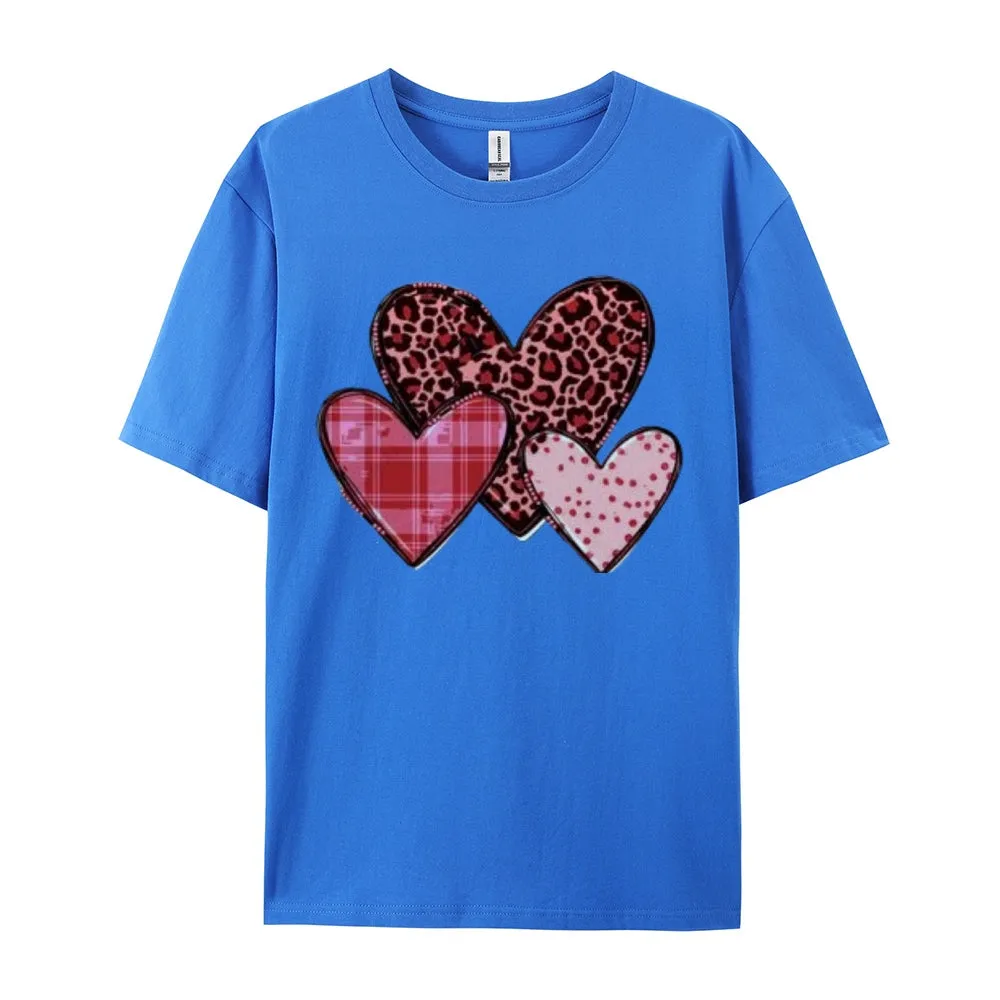 Women Love Leopard Heart Valentine's Day Print Graphic T-shirt