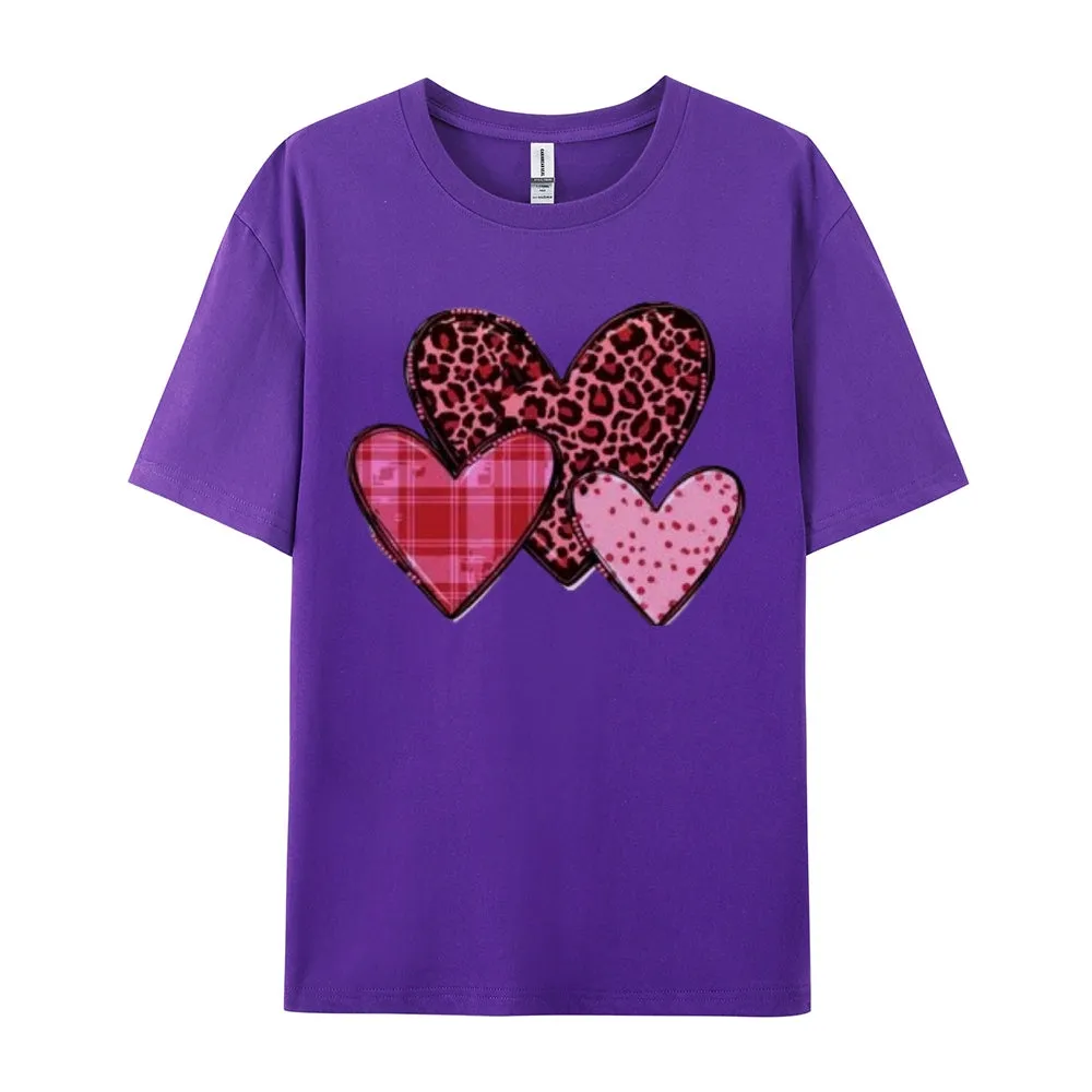 Women Love Leopard Heart Valentine's Day Print Graphic T-shirt