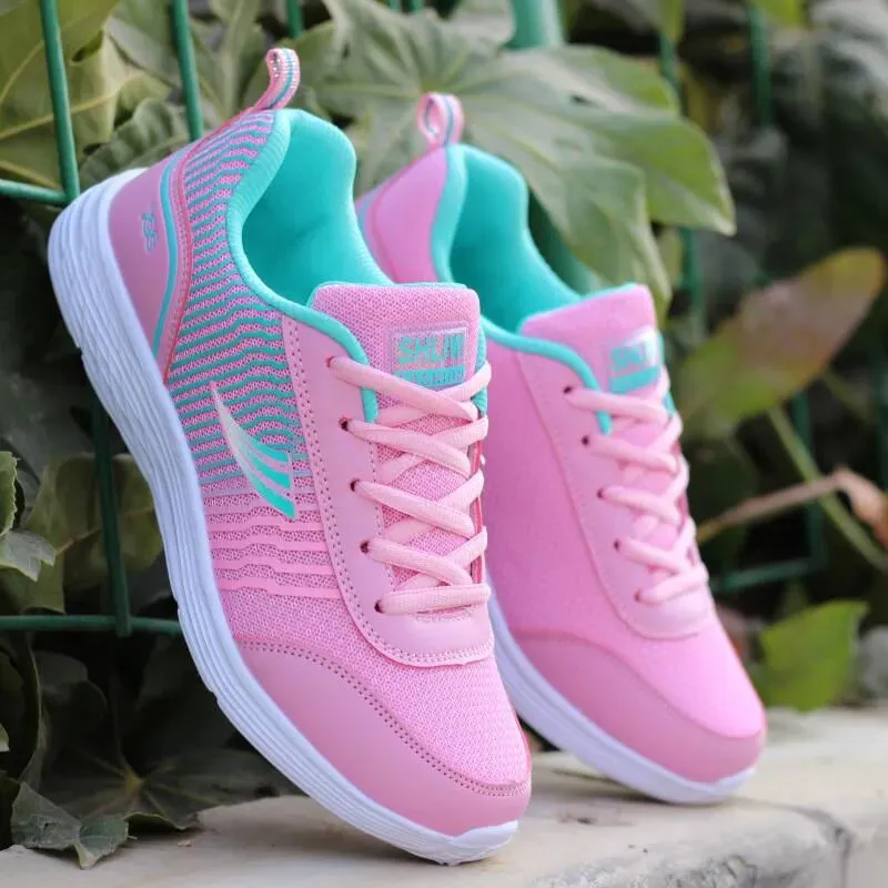 Women Sneakers Trainers Shoes Ladies Sport Mesh Sneakers Pink Flat Shoes - WSA50045