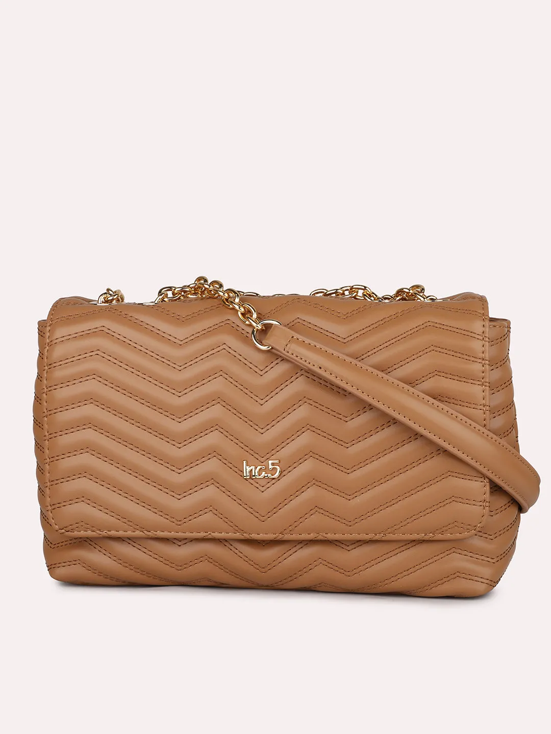 Women Tan Textured Structured Quilted Sling Bag