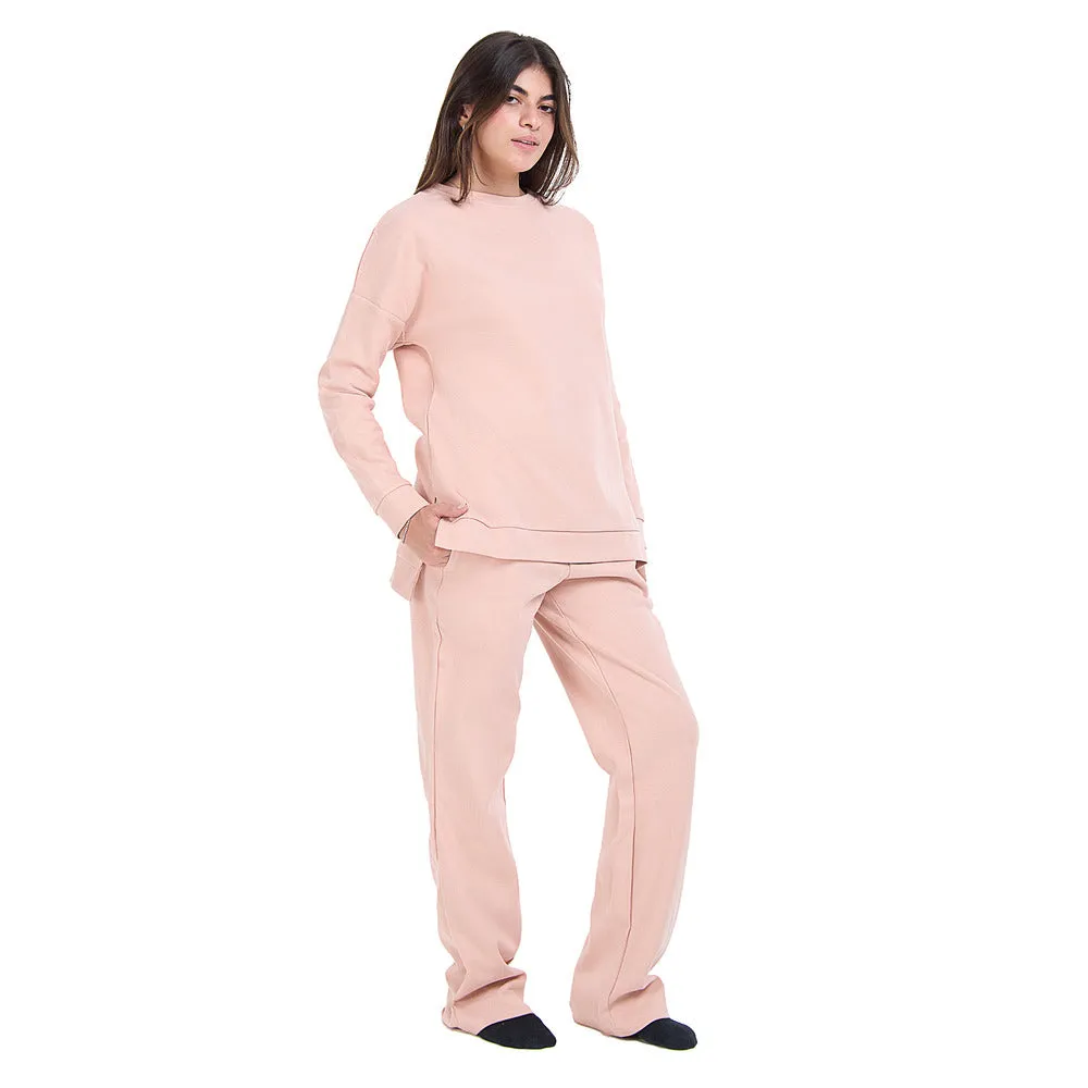 Women Winter Pajama Set Dusty Rose Oversized Sweatshirt   Pants