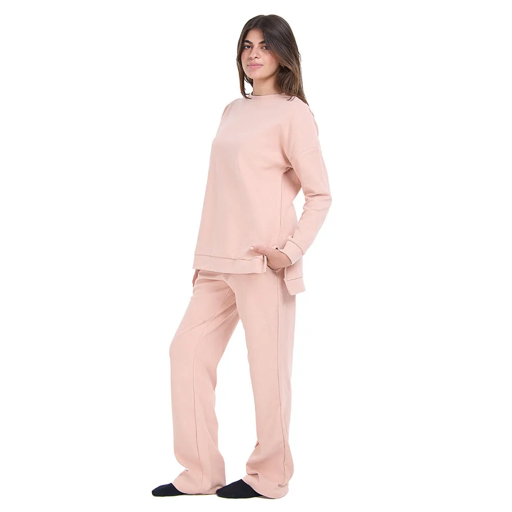 Women Winter Pajama Set Dusty Rose Oversized Sweatshirt   Pants