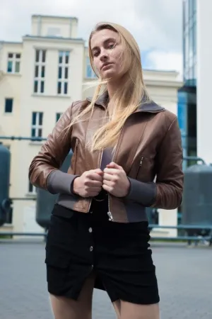 Womens Black Aviator Genuine Leather Jacket