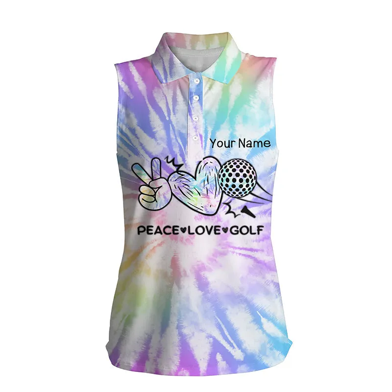 Womens Golf Polo Shirts Tie Dye Pattern Custom Peace Love Golf, Personalized Golf Shirt For Womens