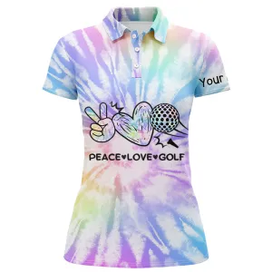 Womens Golf Polo Shirts Tie Dye Pattern Custom Peace Love Golf, Personalized Golf Shirt For Womens